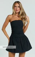 Donatella Mini Dress Strapless Drop Waist Dress in Black