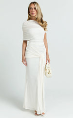 Nicolette Maxi Dress Cape Sleeve Off Shoulder Dress in Cream