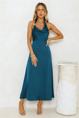 Nights Allure Satin Halter Maxi Dress Teal