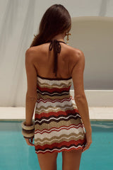 VERNANZA HALTER KNIT MINI DRESS ORANGE MULTI