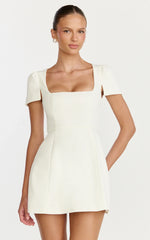 Zinnia Mini Dress Square Neck Tulip Dress in White