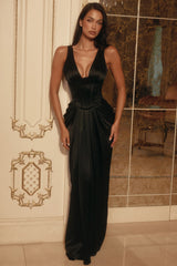 black satin hourglass maxi dress limited edition