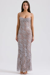 ice blue lace godet gown
