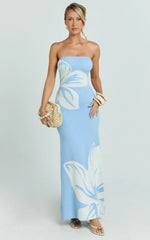 Amy Midi Dress Knit Strapless Column Dress in Intarsia Print