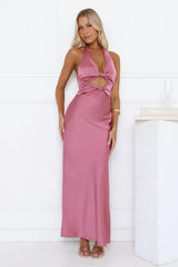 Polished Perspective Halter Satin Maxi Dress Pink