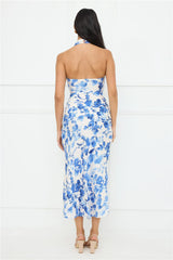 Cupids Kiss Halter Midi Dress Blue