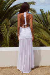 ADRIANNA PLUNGE RUCHED MAXI DRESS WHITE
