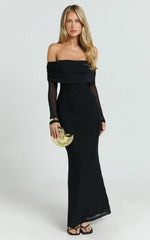 Bethanie Maxi Dress Off The Shoulder Mesh Dress in Black