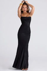 black devoré satin maxi gown limited edition