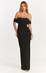 Karina Maxi Dress Off Shoulder Corset Bodice Lace Up Back Dress in Black