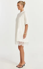 Rina Mini Dress Mini Lace Trim Dress in Off White
