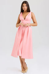 peach satin pleated midi dress sale