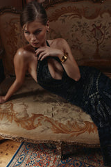 black gold devore velvet maxi gown