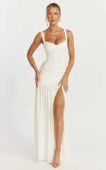 Freya Maxi Dress Twist Bust Detail Drop Waist Dress in White