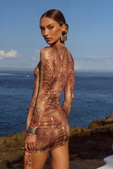 RUE SLEEVED MINI DRESS TAN VIPER
