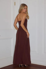 MALONE RUCHED STRAPLESS MAXI DRESS ESPRESSO