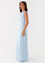 Heart Of Glass Satin Maxi Dress Blue