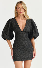 Miley Mini Dress V Neck Bodycon Dress in Black