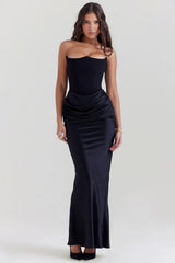 black strapless corset dress
