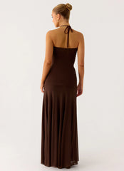 Callie Ruched Maxi Dress Chocolate
