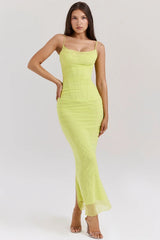 acid lime corset maxi dress