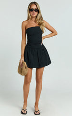 Donatella Mini Dress Strapless Drop Waist Dress in Black