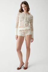 Lyla Crochet Zip Up Hoodie White
