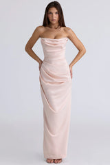 champagne satin strapless gown