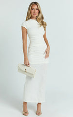 Kayrene Maxi Dress Short Sleeve Jacquard Dress in Cream