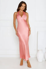 Speaks For Itself Satin Halter Maxi Dress Pink