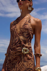 MABELLA HALTER MAXI DRESS MENDEZ BROWN