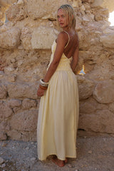 ADORA STRAPPY SHIRRED MAXI DRESS LEMON