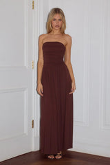 MALONE RUCHED STRAPLESS MAXI DRESS ESPRESSO