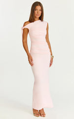 Belle Maxi Dress Tie Shoulder Detail Dress in Pink