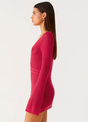 Sunriser Crochet Mini Dress Pink