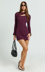 Zoya Mini Dress Long Sleeve Bodycon Dress in Wine