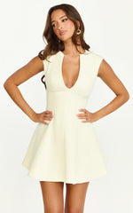 Nelson Mini Dress Low Cut Boucle Fit Flare Mini Dress in Cream