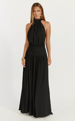 Lila Maxi Dress Backless High Neck Halter Dress in Black