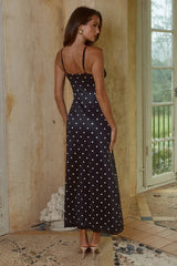 EMILY LACE TRIM CAMISOLE MIDI DRESS BLACK WHITE POLKA