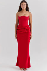 scarlet strapless corset maxi dress