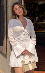 Valerie Mini Dress Collared Long Sleeve Waist Shirt Dress in White