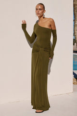 BIANCA ONE SHOULDER MAXI DRESS ARMY GREEN