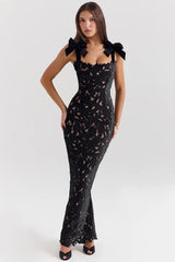 black velvet lace maxi dress