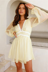 Its Your Chance Long Sleeve Mini Dress Yellow