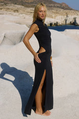 AVANNI HIGH NECK MAXI DRESS GRANITE