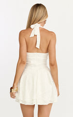 Lacey Mini Dress Lace Corset Style Bodice Halter Dress in White