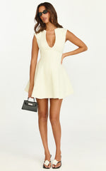 Nelson Mini Dress Low Cut Boucle Fit Flare Mini Dress in Cream