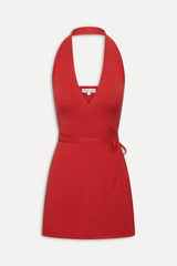 Evening Halter Wrap Mini Dress Cherry