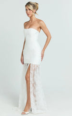 Alegra Maxi Dress Peplum Bodice Lace Skirt Dress in Ivory