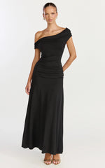 Ophelia Maxi Dress Off Shoulder Ruched Fit And Flare Dress in Black